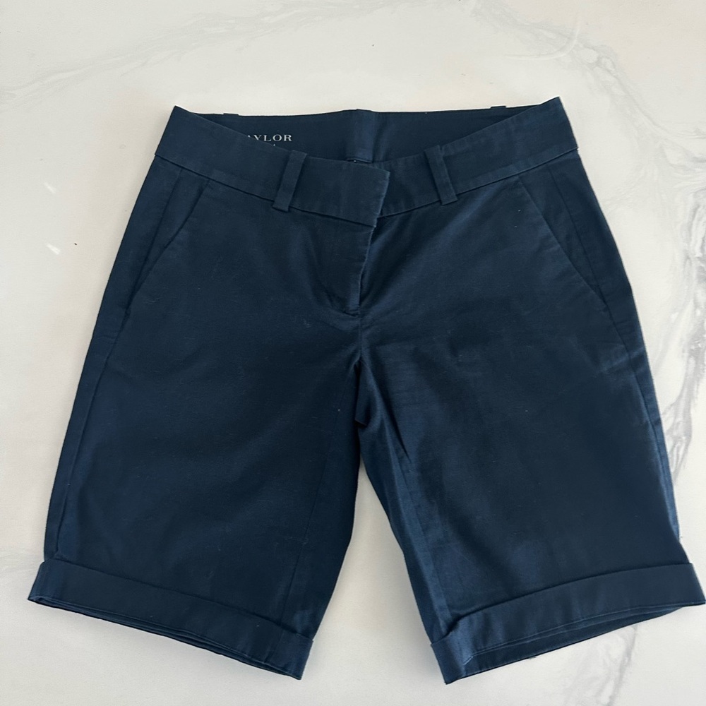 Ann Taylor Blue Bermuda Shorts Tailored Cotton Twill